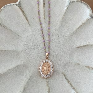 Collier madone glitter mauve