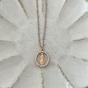 Collier madone ajourée mauve