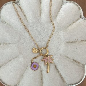 Collier multi Palm rose