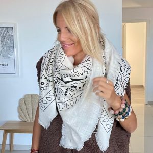 Maxi étole bandana laine blanche
