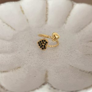 Bague double cœur black