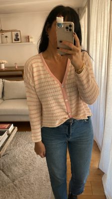 Gilet marinière rose