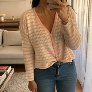 Gilet marinière rose