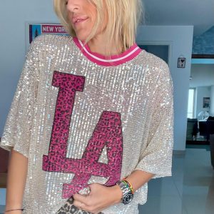 T shirt sequins LA rose