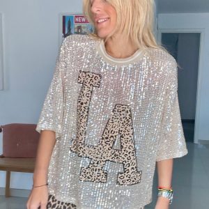 T shirt sequins LA beige