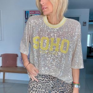 T shirt sequins Soho jaune