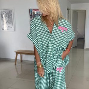 Ensemble bichette Vichy vert