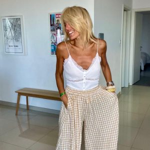 Pantalon vichy beige