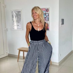 Pantalon vichy oversize noir