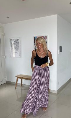 Pantalon vichy oversize violet