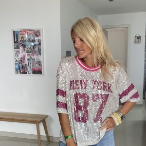 T shirt New York sequins violet