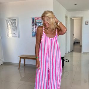 Robe rayée Beach rose