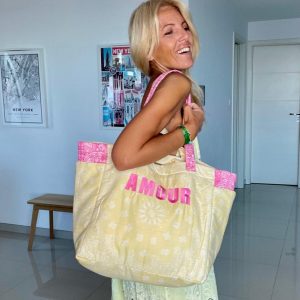 Sac amour jaune pastel rose