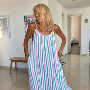 Robe rayée Beach verte
