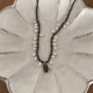 Collier pearl & green