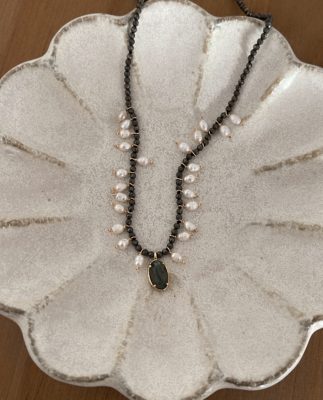 Collier pearl & green